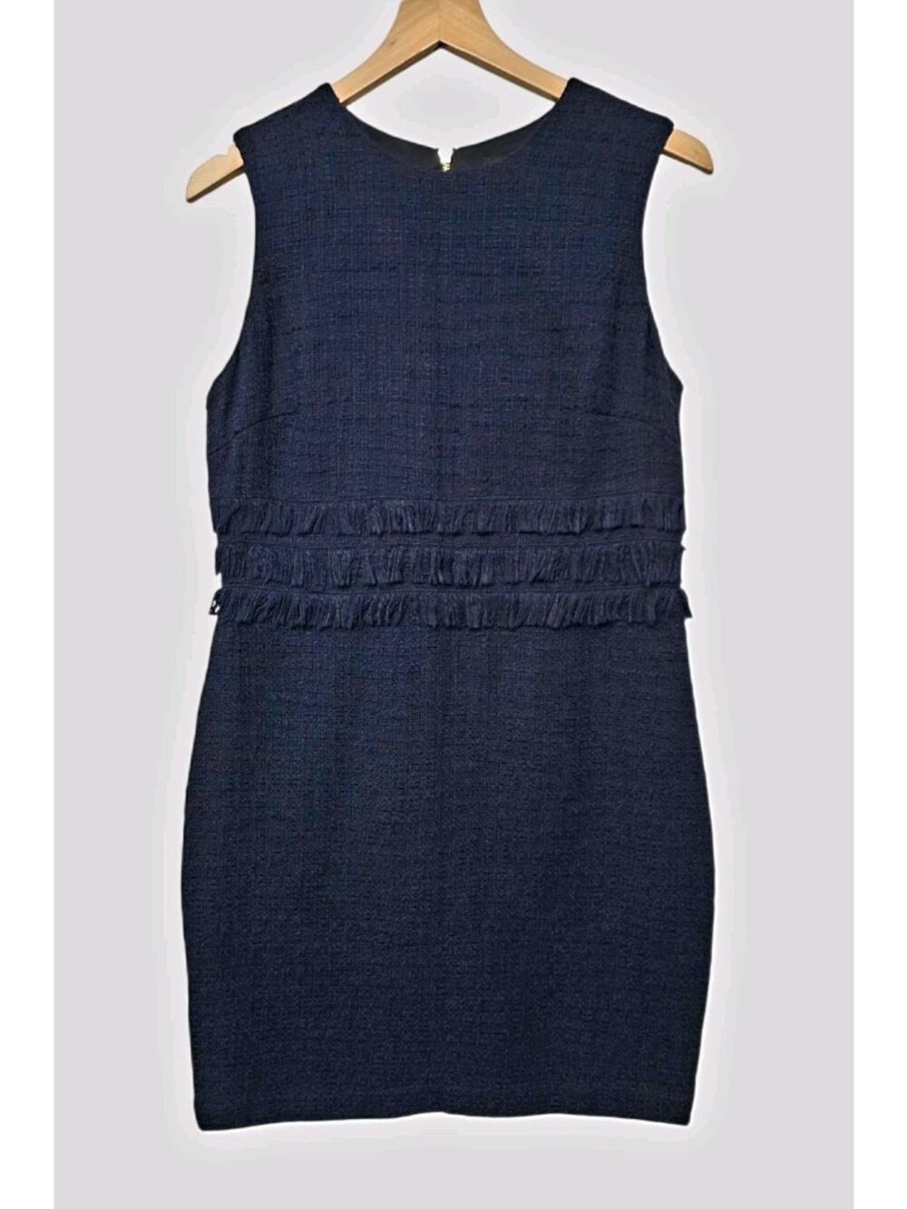 Forest Lilly Womens Size 8 Navy Blue  Fringe Tweed Sheath Dress Classic